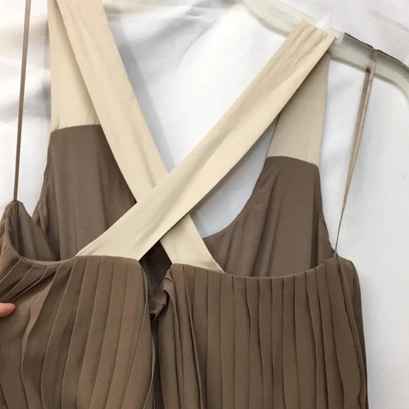 Jessica Simpson Deep Taupe Strappy Dress High-Low Pink Border NEW Sz 8 - Picture 3 of 8